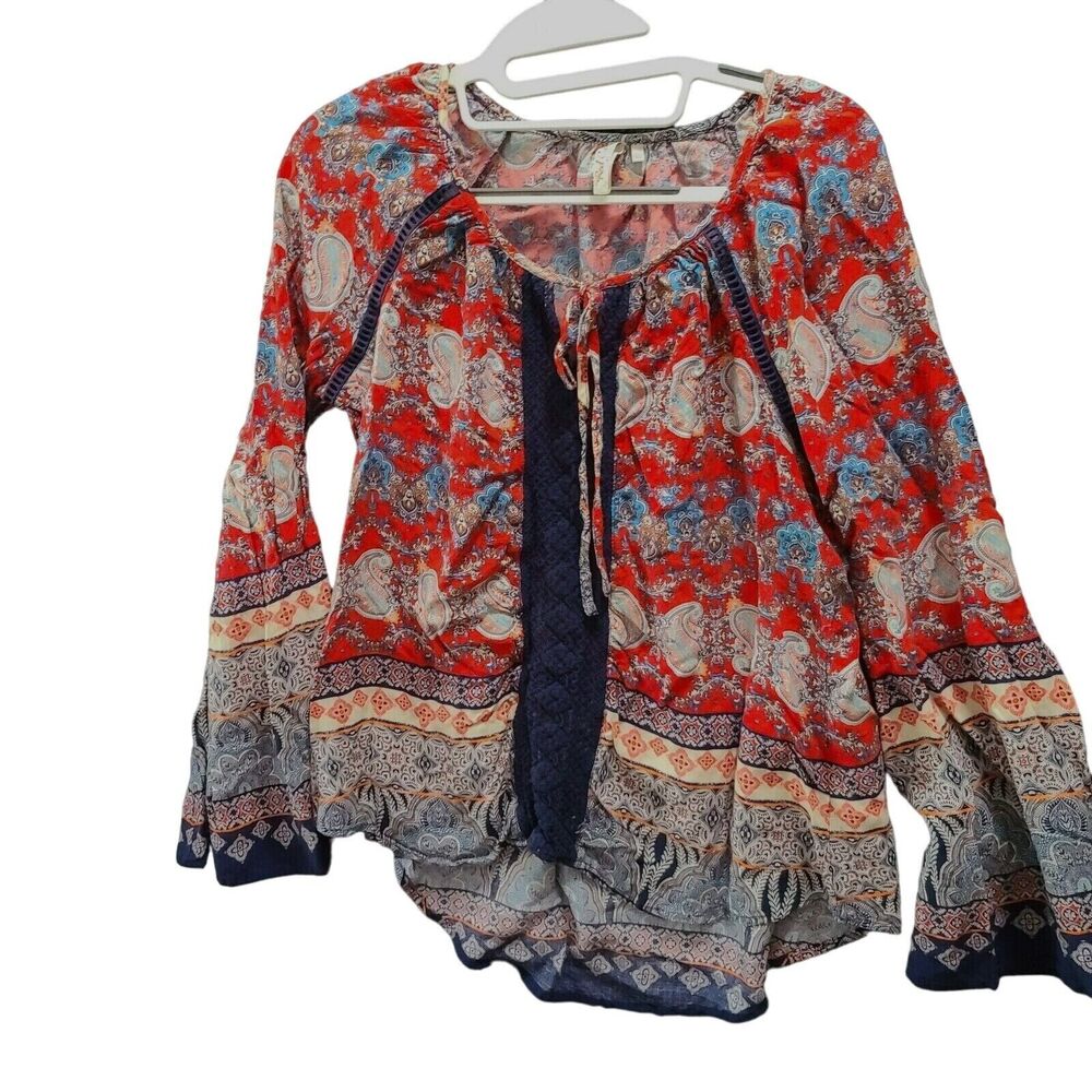 Red Camel Womens Blouse Multi-Color Size Large 100% Rayon Long Sleeve Lace